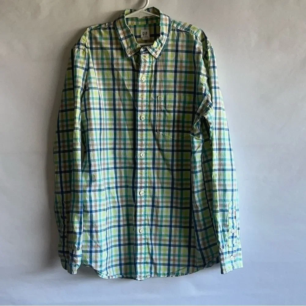 Gap Blue & Green Plaid Checked Button Down Shirt